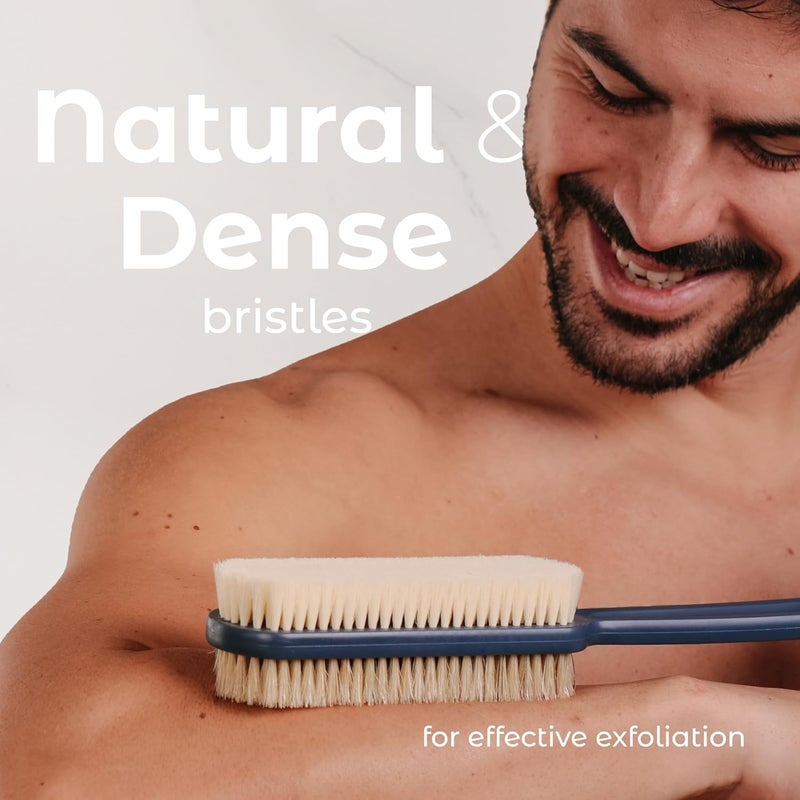 MainBasics Back Scrubber for Shower – Long Handle Dual-Sided Brush for Body Wash & Scrubbing with Exfoliating & Soft Bristles (Ultramarine, Plastic) - Image 3
