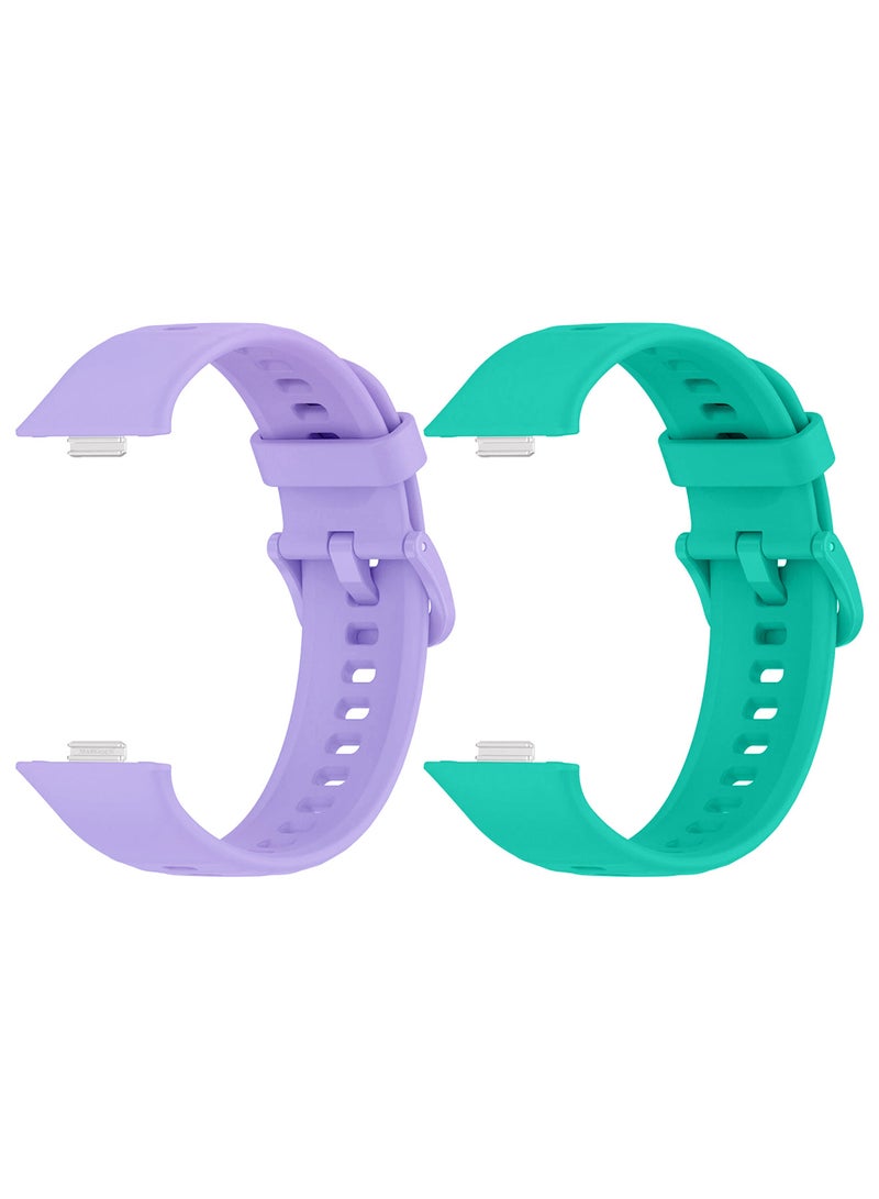 CATANES 2Packs Wristband for Huawei Watch Fit 3/Fit 4/Fit 4 Pro Bands, Silicone Bracelet Quick Release Arm Band, Replacement Smartwatch Band Quick Release Sport Straps - Aqua Purple  - Image 1