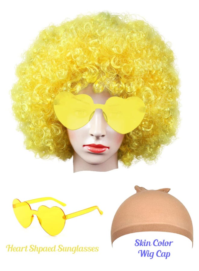 LIULIUBTY Short Bob Colored Wigs with Bangs6 Pcs Fruit Beach Series Set Cosplay Wig with Rimless Heart Shape Sunglasses Hairpieces for Neon Halloween Costume Wig Bachelorette Party Decorations 6 Pack Afro - Image 4