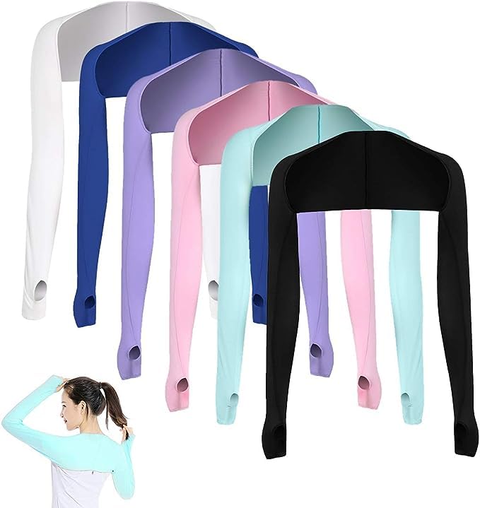 AOUTACC 6 Pieces Cooling Shawl Arm Sleeves Sun Protection with Finger Hole Anti-UV, Comfortable & Breathable Ladies Cooler Shrug Ideal for Women Golfing Riding Fishing or Any Outdoor Sports - Image 1