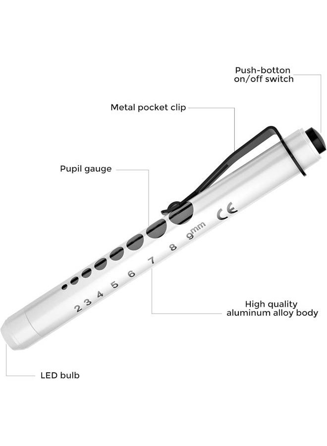 RISEMART Pen Lights for Nurses, 2 Pack Reusable Medical Light with Pupil Gauge and Ruler, White Light LED Penlight for Student Doctors EMT (Black/White) - Image 5