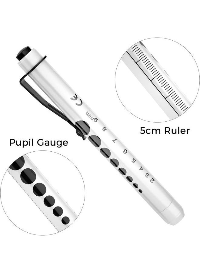 RISEMART Pen Lights for Nurses, 2 Pack Reusable Medical Light with Pupil Gauge and Ruler, White Light LED Penlight for Student Doctors EMT (Black/White) - Image 2
