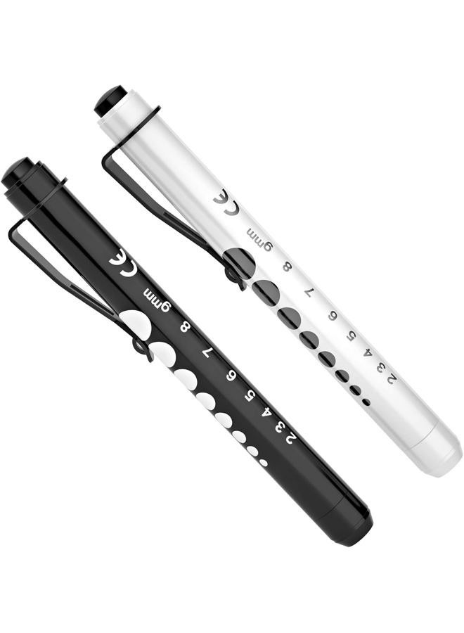 RISEMART Pen Lights for Nurses, 2 Pack Reusable Medical Light with Pupil Gauge and Ruler, White Light LED Penlight for Student Doctors EMT (Black/White) - Image 1