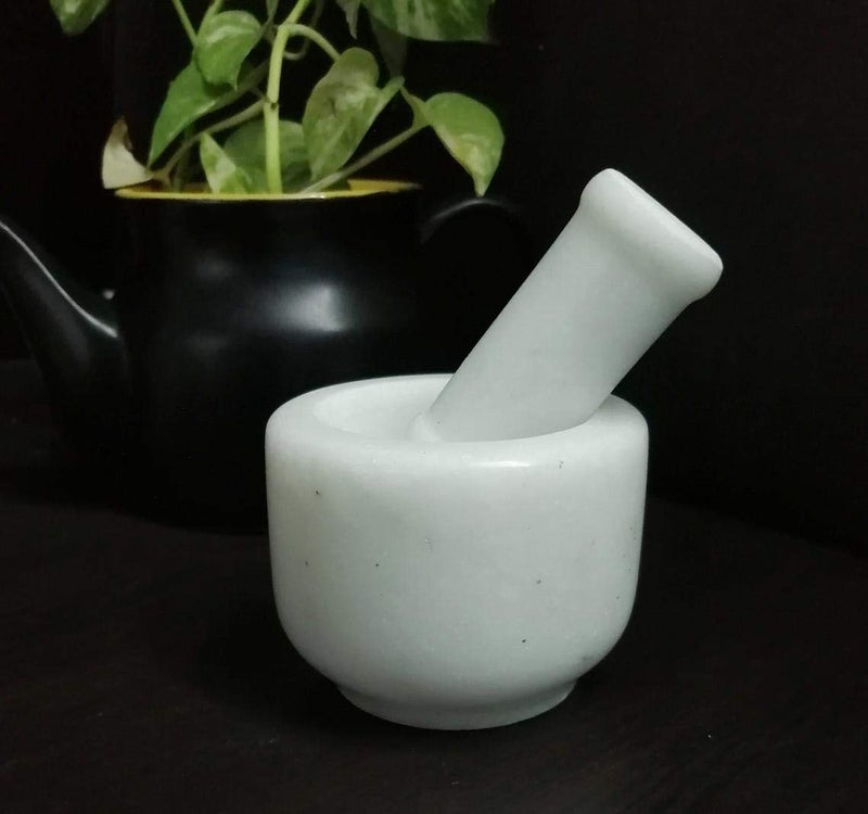 RDK White Marble Mortar and Pestle Set Spice Mixer Grinder Set Khalbatta Okhli Kharal Masher Idi Kallu Khal Musal Imam Dasta For Kitchen 4 x 4 x 25 Inch Quality White - Image 1