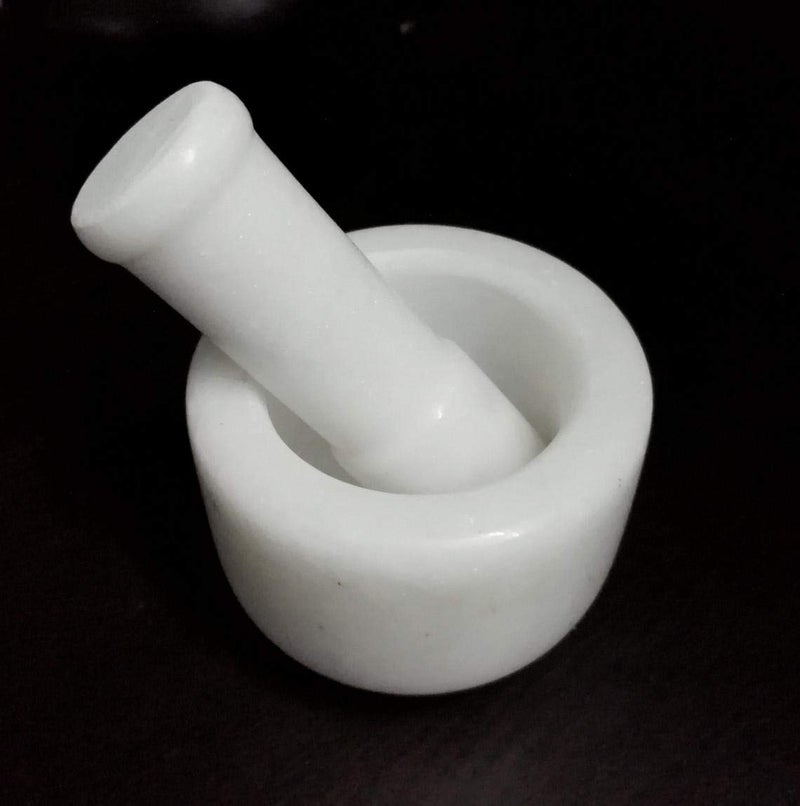RDK White Marble Mortar and Pestle Set Spice Mixer Grinder Set Khalbatta Okhli Kharal Masher Idi Kallu Khal Musal Imam Dasta For Kitchen 4 x 4 x 25 Inch Quality White - Image 2
