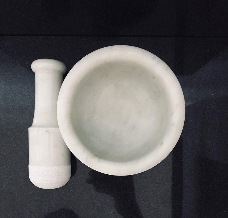 RDK White Marble Mortar and Pestle Set Spice Mixer Grinder Set Khalbatta Okhli Kharal Masher Idi Kallu Khal Musal Imam Dasta For Kitchen 4 x 4 x 25 Inch Quality White - Image 5