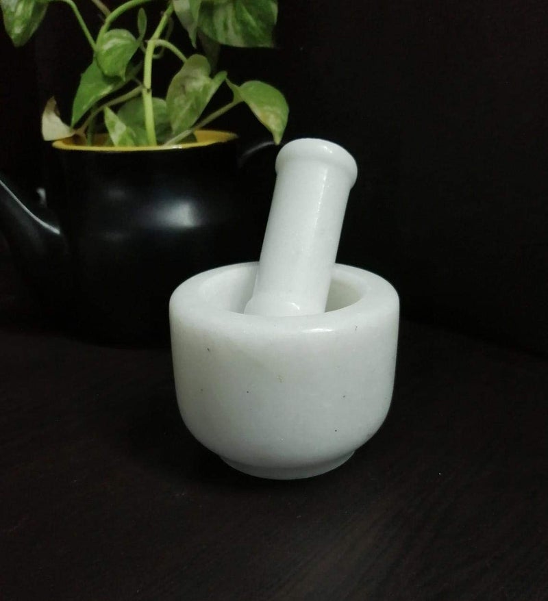 RDK White Marble Mortar and Pestle Set Spice Mixer Grinder Set Khalbatta Okhli Kharal Masher Idi Kallu Khal Musal Imam Dasta For Kitchen 4 x 4 x 25 Inch Quality White - Image 4