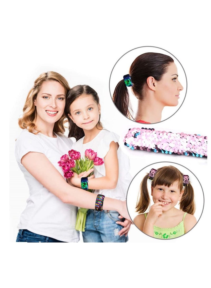 SYOSI 12 PCS Glitter Slap Bracelet Kids Sequin Bracelet Mermaid Bracelet Flip Wristband Bracelet Kids Birthday Party Favors Supplies - Image 3