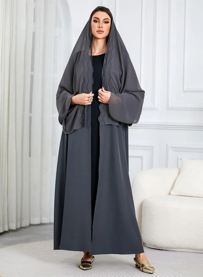 تايك تو عباية سادة مفتوحة من الأمام مع وشاح رأس