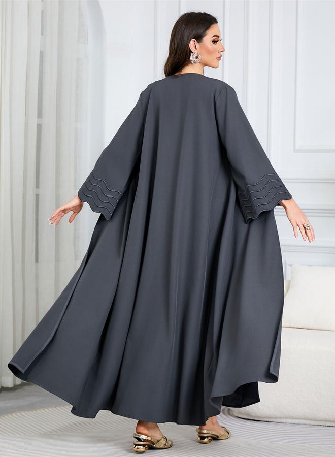 Take Two Women Solid Open Front Abaya with Headscarf - Image 4
