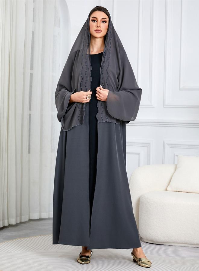 Take Two Women Solid Open Front Abaya with Headscarf - Image 2