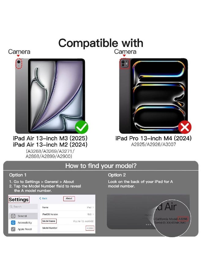 زومي غطاء مغناطيسي قابل للفصل لجهاز iPad Air بحجم 13 بوصة M3/M2 (2025/2024) مع حامل للقلم، غطاء شفاف دوار قابل للإزالة، حامل بوضعية عمودية/أفقية مع رفع عرض الشاشة (وردي) - Image 2