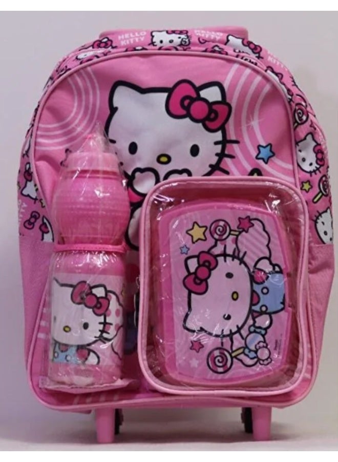 Hello Kitty Junior 3-in-1 Trolley Bag Set, 14-Inch School Bag with Matching Accessories for Kids - Image 1