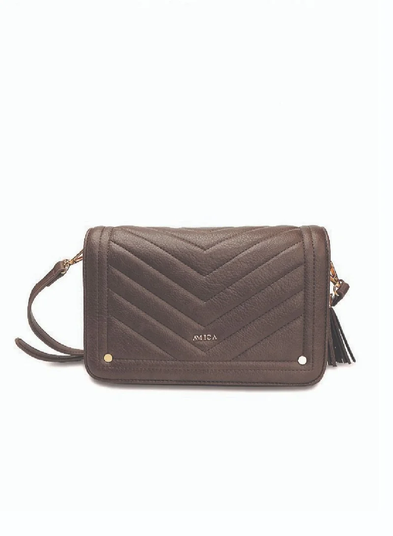 AMICA Camila Crossbody Leather Quilted Handbag with Adjustable Leather Strap