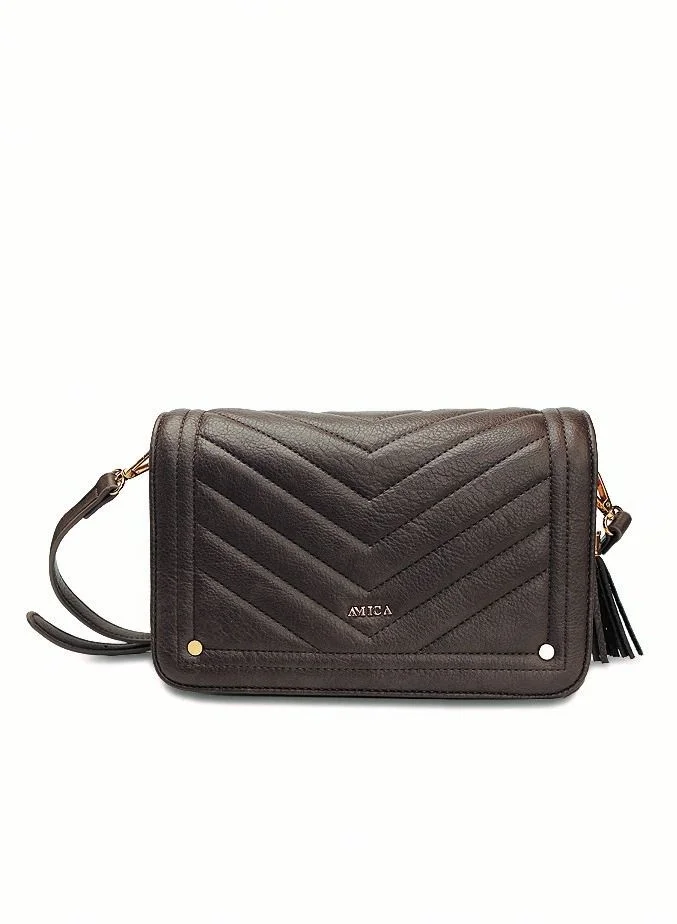 AMICA Camila Crossbody Leather Quilted Handbag with Adjustable Leather Strap