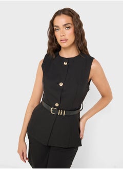 Ginger Button Down Tailored Vest With Belt  - Image 1