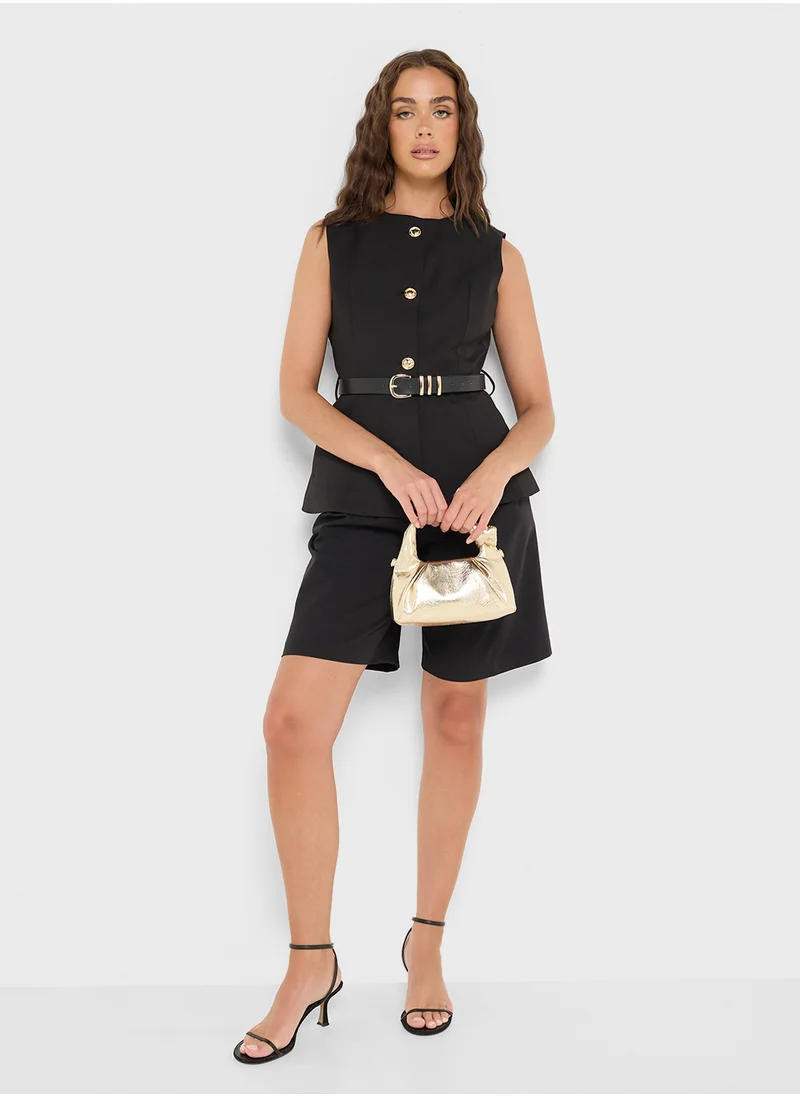Ginger Button Down Tailored Vest With Belt