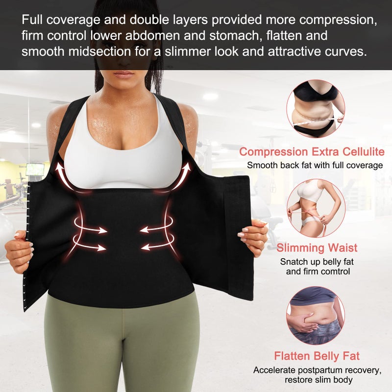 TrainingGirl Sweat Waist Trainer Girdle Workout Sauna Tank Top Vest for Women Weight Loss Exercise, Double Tummy Slimmer (Black, M) - Image 5