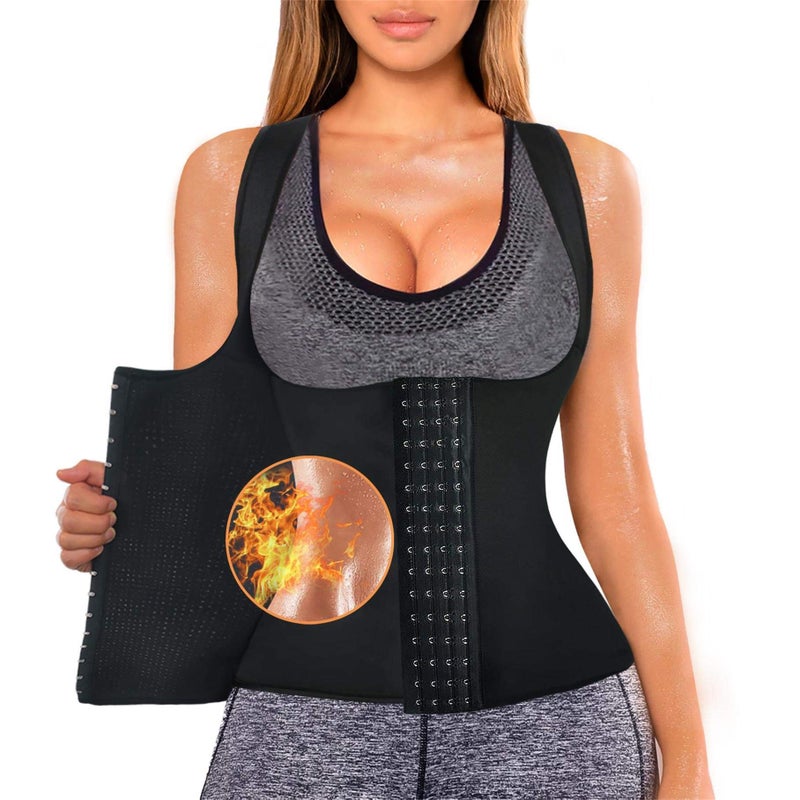 TrainingGirl Sweat Waist Trainer Girdle Workout Sauna Tank Top Vest for Women Weight Loss Exercise, Double Tummy Slimmer (Black, M) - Image 1