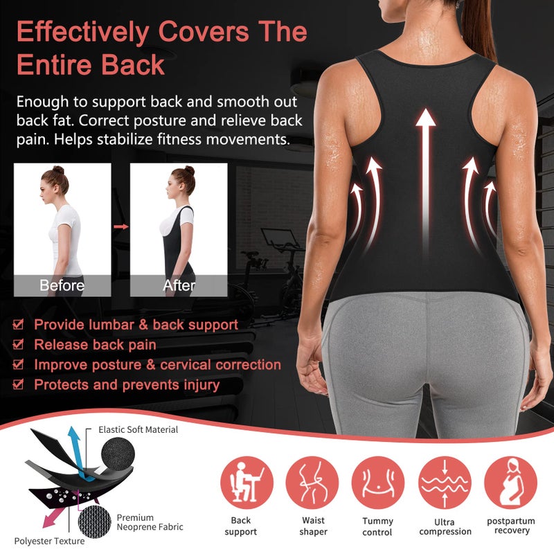 TrainingGirl Sweat Waist Trainer Girdle Workout Sauna Tank Top Vest for Women Weight Loss Exercise, Double Tummy Slimmer (Black, M) - Image 4