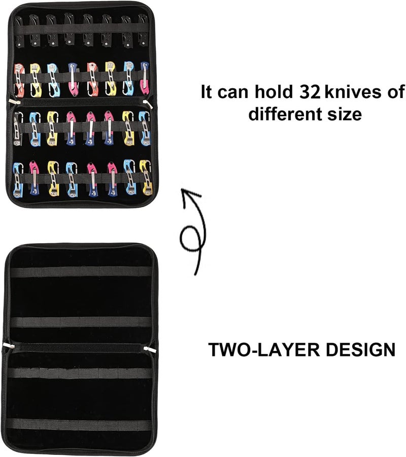 QEES Knife Case,Knife Display Case,Chef Knife Bag,32 Slots Knife Organizer Small Folding Knife Holder,Pocket Knife Storage for Men Collections Survival,Outdoor, Kitchen, EDC Mini Knife. - Image 4