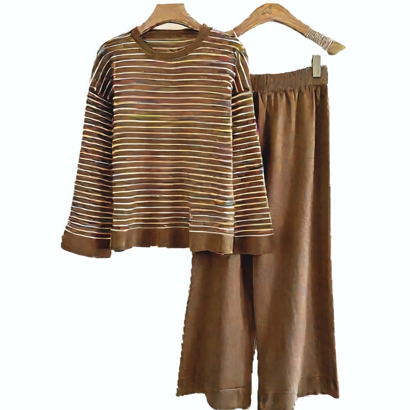 Casual Two-Piece Set Women Striped Top Loose Pants Autumn Winter Fashion Outfit - Image 5