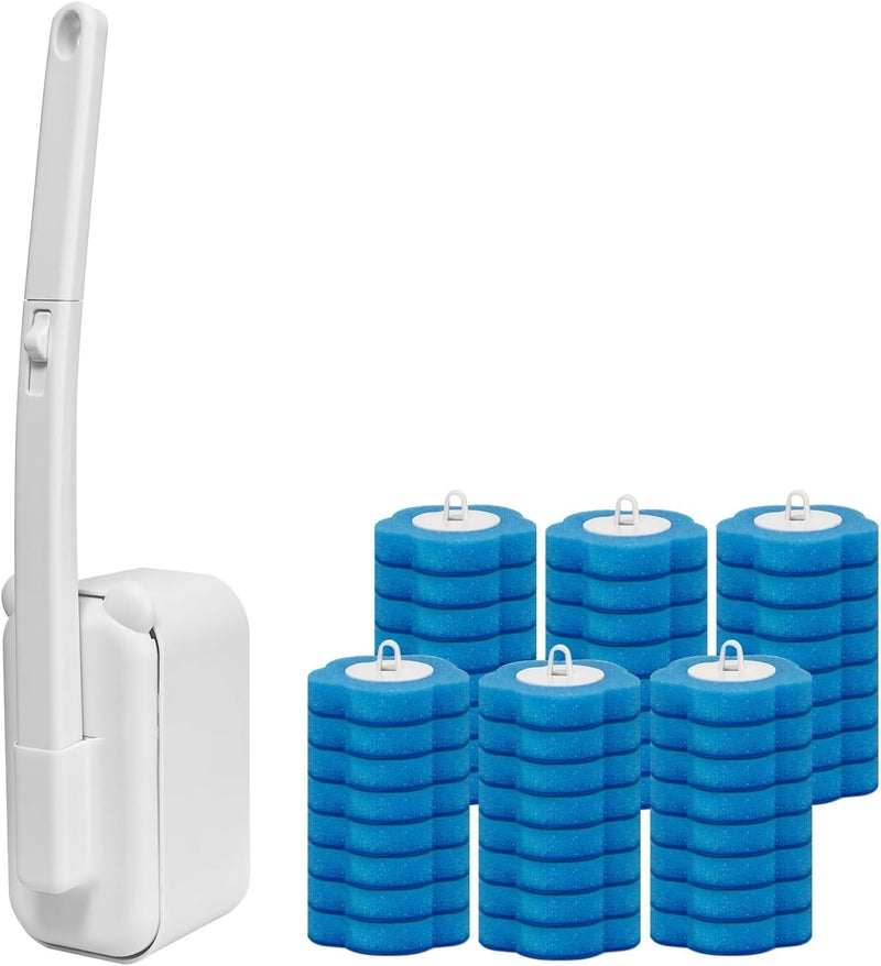 clowand Disposable Toilet Brush,Toilet Bowl Cleaner, Toilet Cleaning Supplies, Toilet Bowl Brush,Toilet Cleaner Brush,Toilet Brush with Holder, 48 Refills for Deep Cleaning and Hygienic Bathroom Maintenance - Image 1