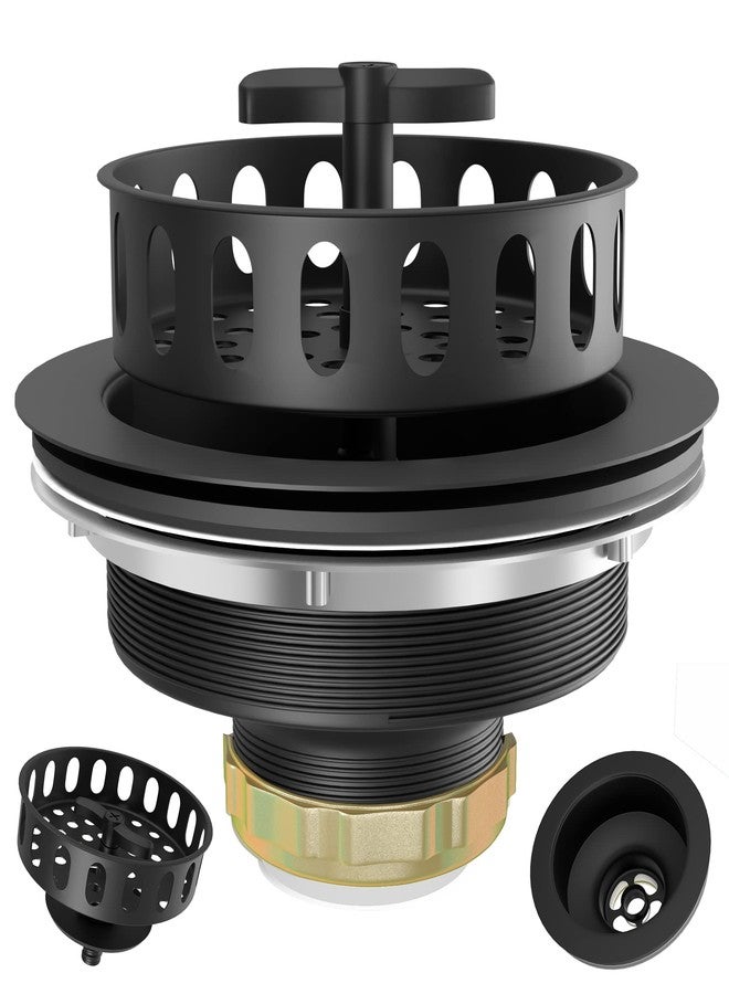 EXAKEY Black Sink Drain 3-1/2 Inch Kitchen Sink Drain Strainer Assembly Kit with Stainless Steel Strainer Basket and Drain Stopper for Standard Kitchen Sink Matte Black - Image 1