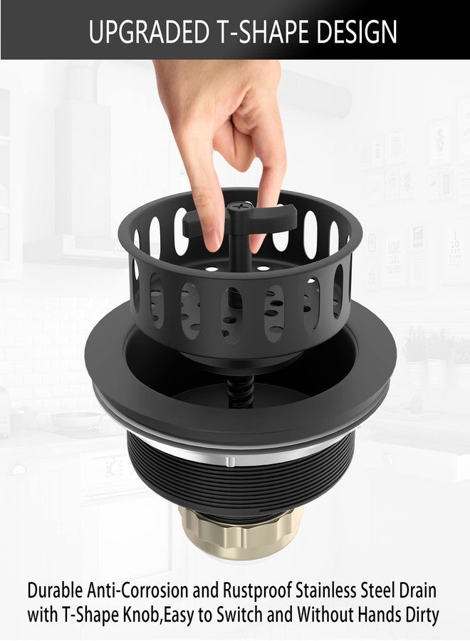EXAKEY Black Sink Drain 3-1/2 Inch Kitchen Sink Drain Strainer Assembly Kit with Stainless Steel Strainer Basket and Drain Stopper for Standard Kitchen Sink Matte Black - Image 2