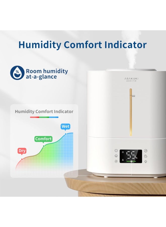 ASAKUKI Humidifiers for Bedroom Home, 4L Top Fill Ultrasonic Cool Mist Humidifiers for Baby Nursery & Plants Indoor, Adjustable Humidity Control, Auto Mode, Quiet Sleep Mode - Image 5