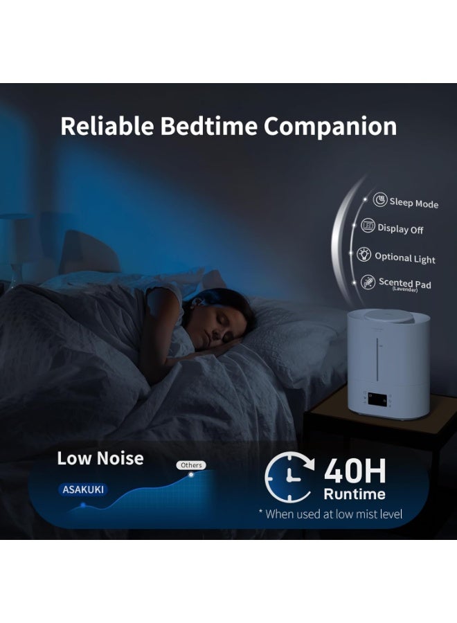 ASAKUKI Humidifiers for Bedroom Home, 4L Top Fill Ultrasonic Cool Mist Humidifiers for Baby Nursery & Plants Indoor, Adjustable Humidity Control, Auto Mode, Quiet Sleep Mode - Image 2