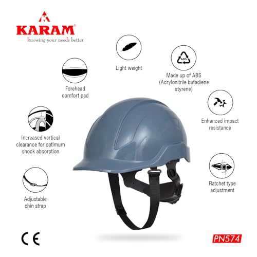 KARAM PN574 ABS Safety Helmet for Men Industrial & Outdoor Activities |Rachet Type Adjustment with Unique Sweat Absorbent Headband |Hard Hat| ANSI Certified| White - Image 2