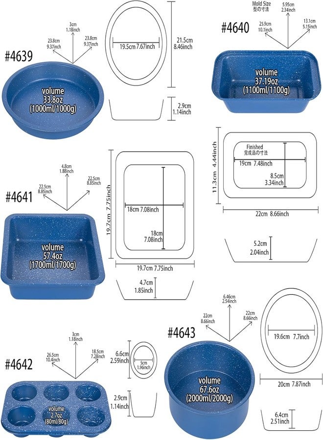 CAKE DECOR™ Bakeware Set Round Cake Mould, Square Pan, Cup Cake Tin, Pizza Tray & Bread Loaf Baking (Set of 5) - Blue - Image 2