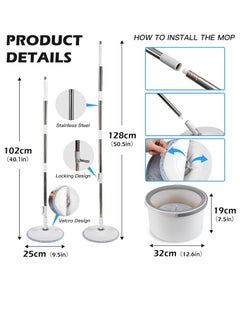 Scrolls Spin Mop Bucket Set 360° Flat Mop with with Self Separation Dirty and Clean Water System 2Pcs Microfiber Pad Extended Handle for All Types of Floor Cleaning  - Image 2
