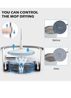 Scrolls Spin Mop Bucket Set 360° Flat Mop with with Self Separation Dirty and Clean Water System 2Pcs Microfiber Pad Extended Handle for All Types of Floor Cleaning  - Image 4