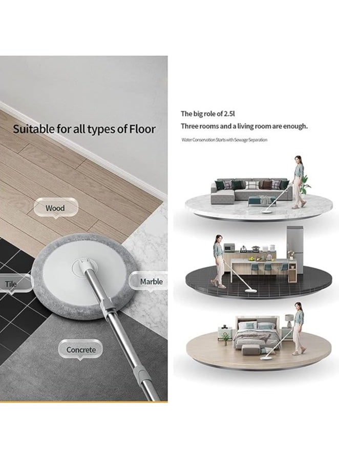 Spin Mop Bucket Set 360° Flat Mop with with Self Separation Dirty and Clean Water System 2Pcs Microfiber Pad Extended Handle for All Types of Floor Cleaning