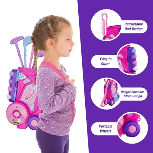 HYES Toddler Golf Set 24 Years Kids Golf Club with 8 Balls 4 Plastic Clubs Putting Mat Scoreboard Storage Bag Indoor Outdoor Game with Golf Cart Sport Toy Gift for Baby Boys Girls Age 35 Pink - Image 5