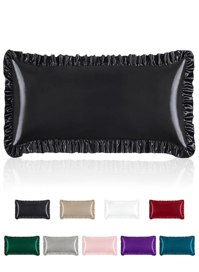 Homiest Ruffle Satin Body Pillow Cover, Silky Satin Body Pillowcase with Envelope Closure, Luxury & Ultra Soft Body Size Pillow Cases for Hair and Skin, Ruffled Long Pillow Shams (Black) - Image 1