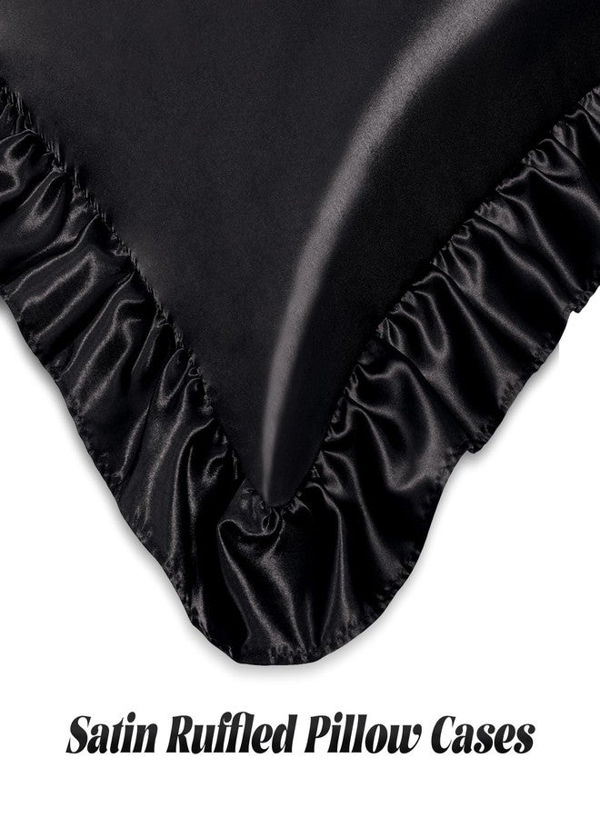 Homiest Ruffle Satin Body Pillow Cover, Silky Satin Body Pillowcase with Envelope Closure, Luxury & Ultra Soft Body Size Pillow Cases for Hair and Skin, Ruffled Long Pillow Shams (Black) - Image 4