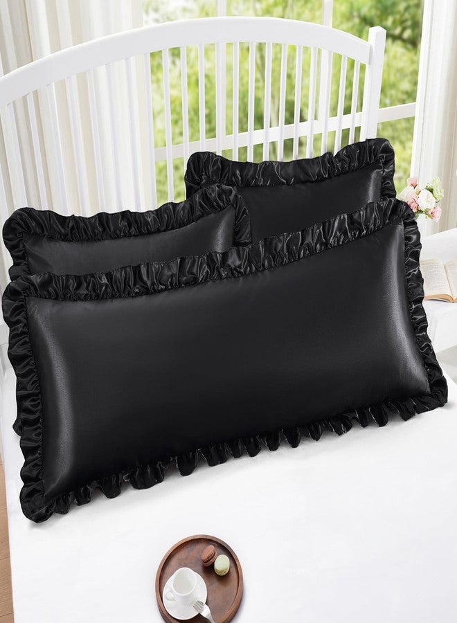 Homiest Ruffle Satin Body Pillow Cover, Silky Satin Body Pillowcase with Envelope Closure, Luxury & Ultra Soft Body Size Pillow Cases for Hair and Skin, Ruffled Long Pillow Shams (Black) - Image 5