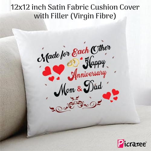 PICRAZEE Celebrate Your Parents' Love: “Made for Each Other” Anniversary Combo (Set of Printed 12x12 inch Satin Cushion with Filler, Ceramic Mug, Fridge Magnet) - Image 3