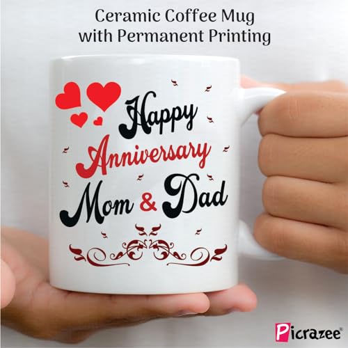 PICRAZEE Celebrate Your Parents' Love: “Made for Each Other” Anniversary Combo (Set of Printed 12x12 inch Satin Cushion with Filler, Ceramic Mug, Fridge Magnet) - Image 4