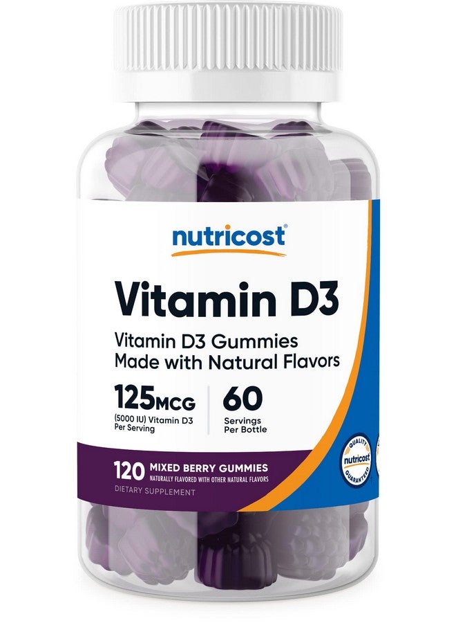 Nutricost Vitamin D3 Gummies 5,000 IU (125mcg), 120 Gummies - Mixed Berry Flavored, 60 Servings - Image 1