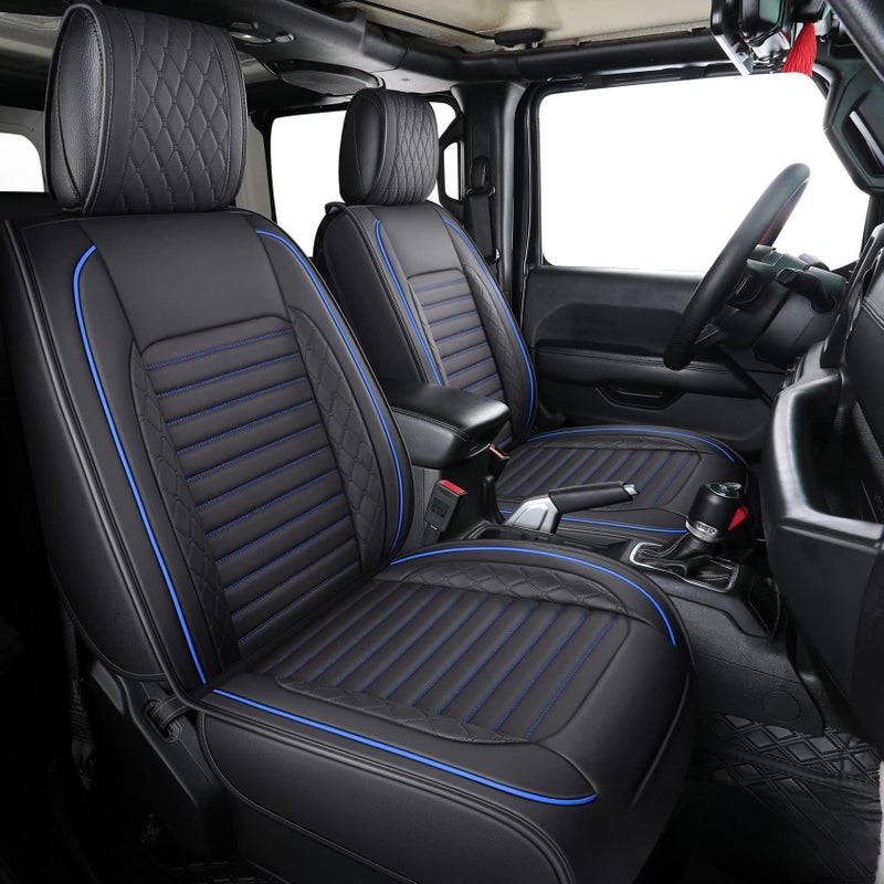 Aierxuan Seat Covers Compatible with Jeep Wrangler 20072025 4door JK JL Rubicon EcoDiesel Unlimited Altitude Luminator Concept Pickup Truck Waterproof Leather Full Seat car Cushions BlackBlue