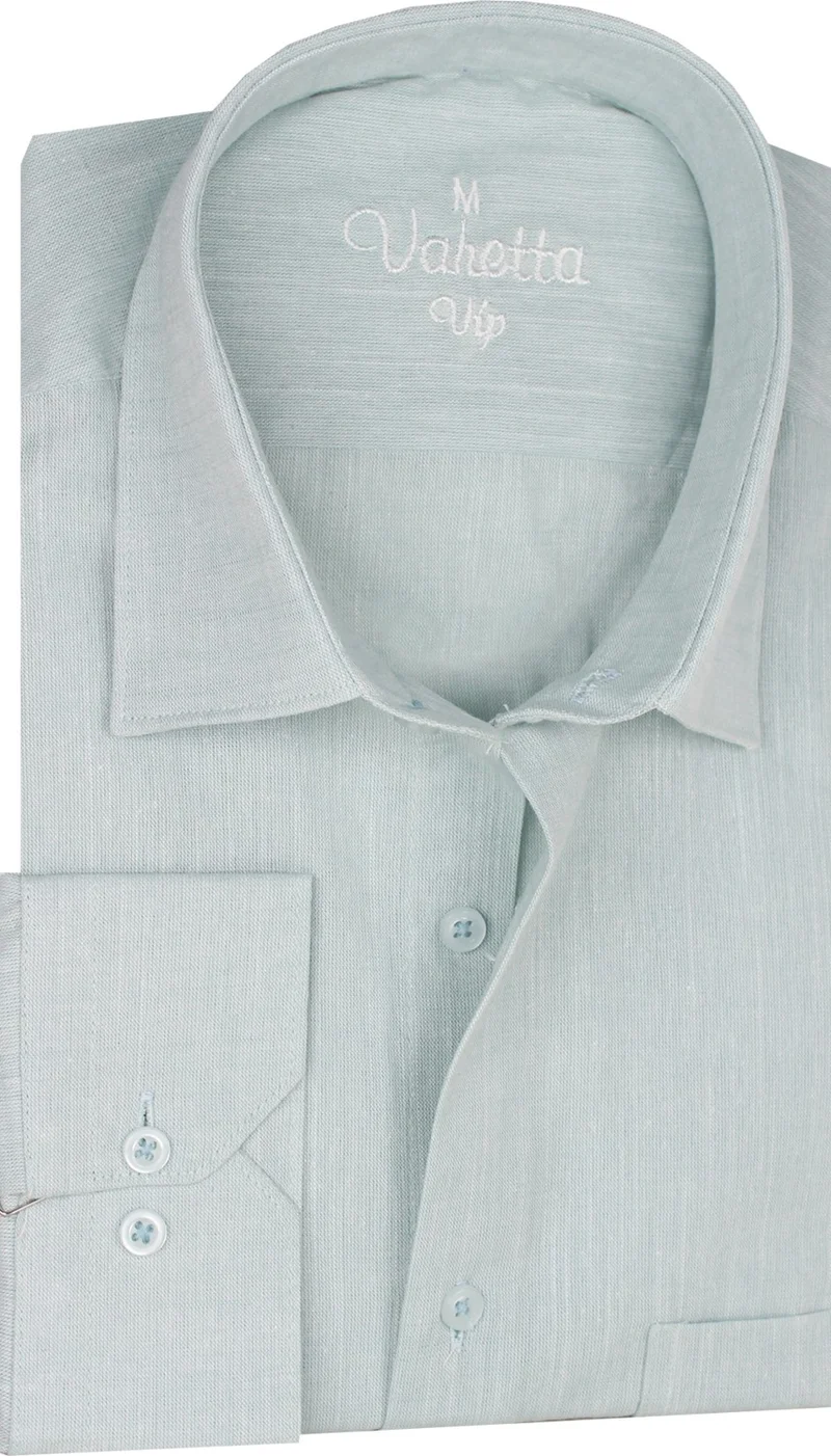 Varetta Men's Green Long Sleeve Linen Effect Pocket Cotton Shirt