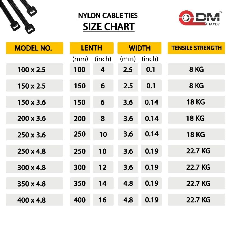 DM TAPES Nylon Self Locking Cable Ties, Black (300mm 4.8 mm, 12 inch, Pack of 100) - Heavy Duty Strong Zip Wire Fastener Organizer Tie - Image 5