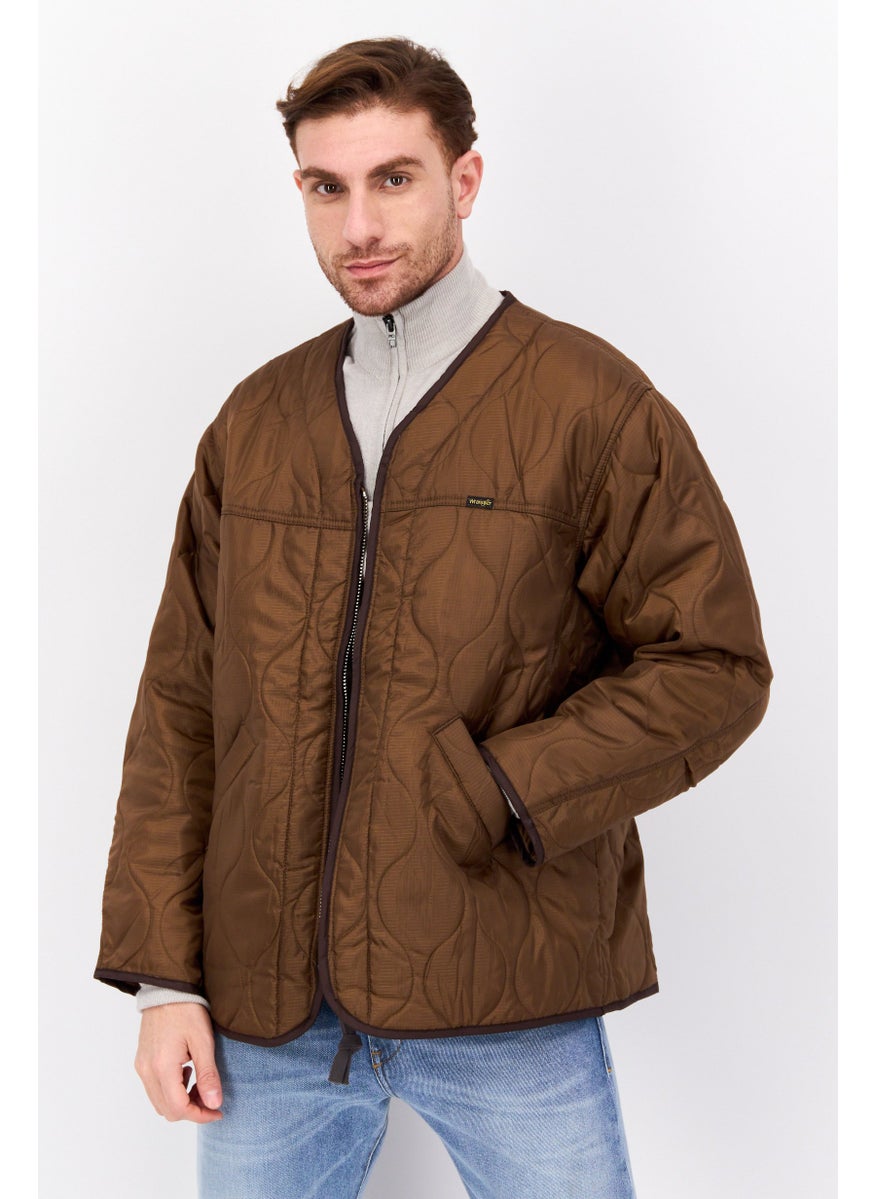 Wrangler Men Quilted Puffer Jacket, Brown  - Image 1