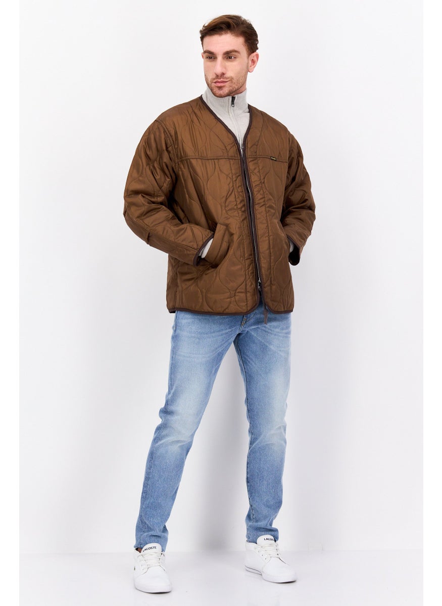 Wrangler Men Quilted Puffer Jacket, Brown  - Image 3