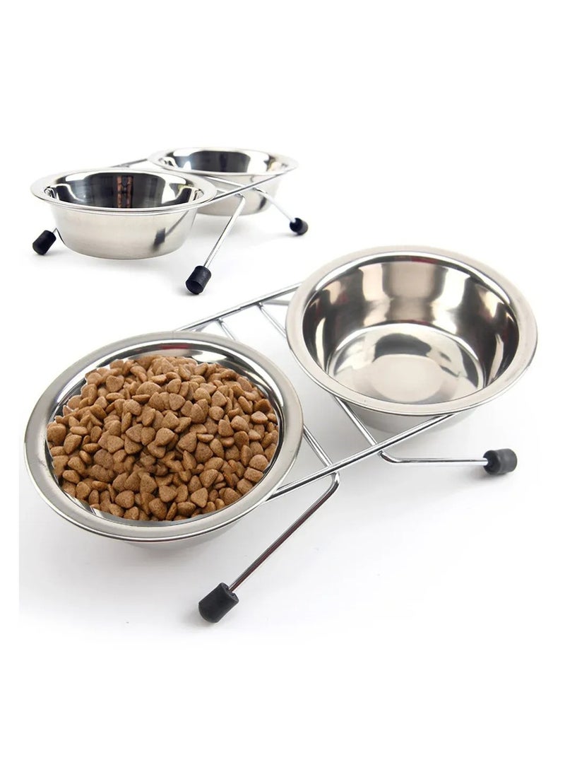 Generic Elevated Double Pet Bowl – Stainless Steel Food & Water Feeder for Cats and Puppies - Image 1