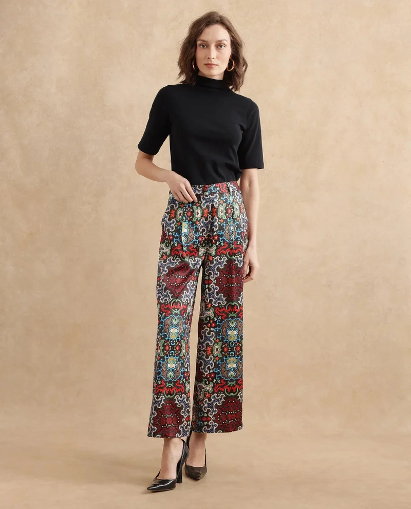 Rareism Women's Ankle Length Abstract Print Trouser